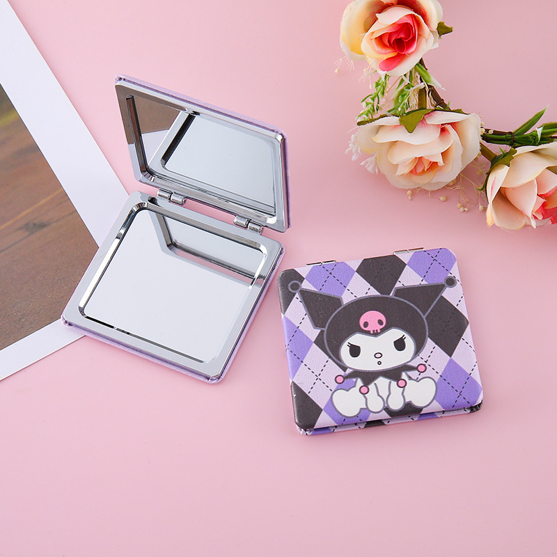 Kuromi Melody High-Appearance Folding Portable Makeup Mirror Custom PU Square Pocket Mirror