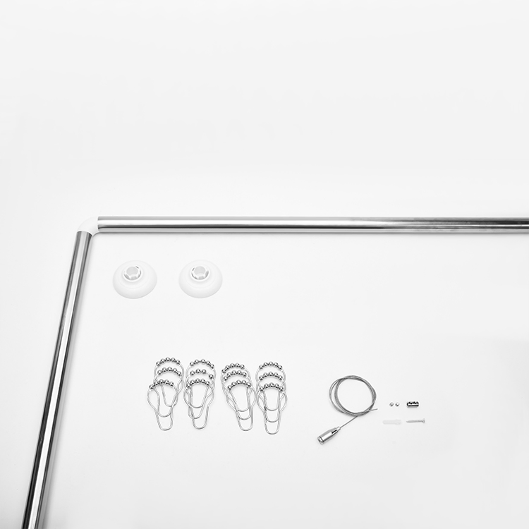 Sanipro Stretchable Extensible Tension L Shaped Metal Bathroom Bathtub Corner Shower Curtain Rod Rack with Ceiling Support