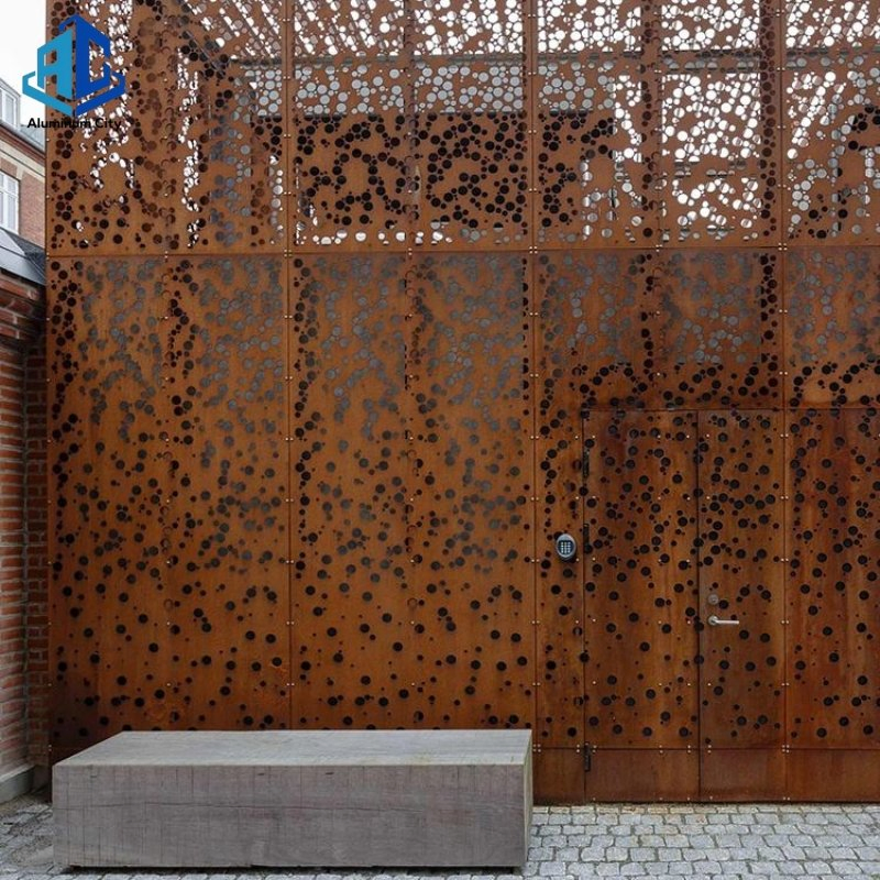 Corten Steel Garden Screen Panel for Outdoor Landscape & Privacy with Laser Cut Perforated Design