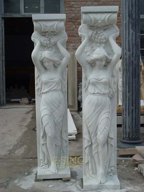 Greek Caryatid Maidens Hand Made Natural Stone Marble Statue Column for House