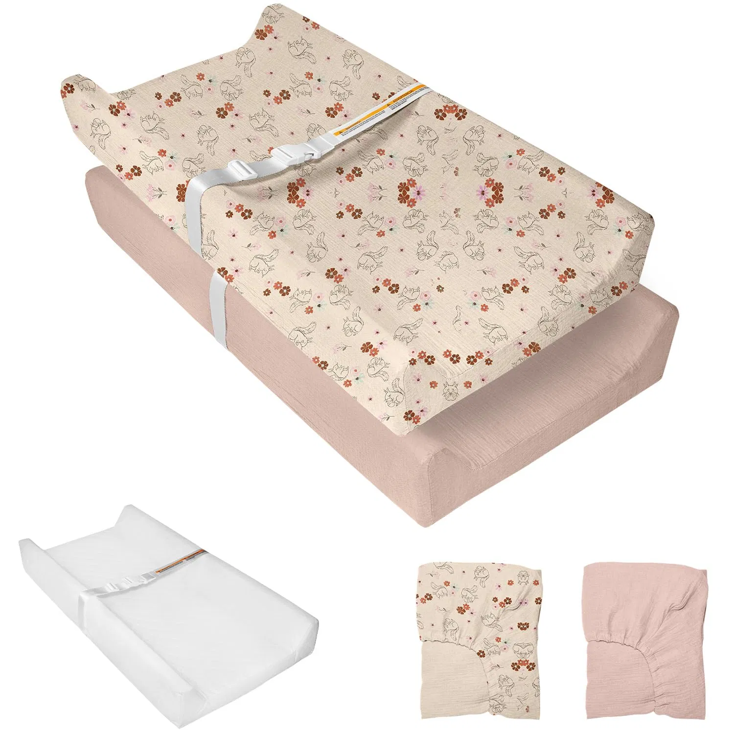 Soft Cotton Muslin Baby Changing Pad Covers with Waterproof Foam Liner
