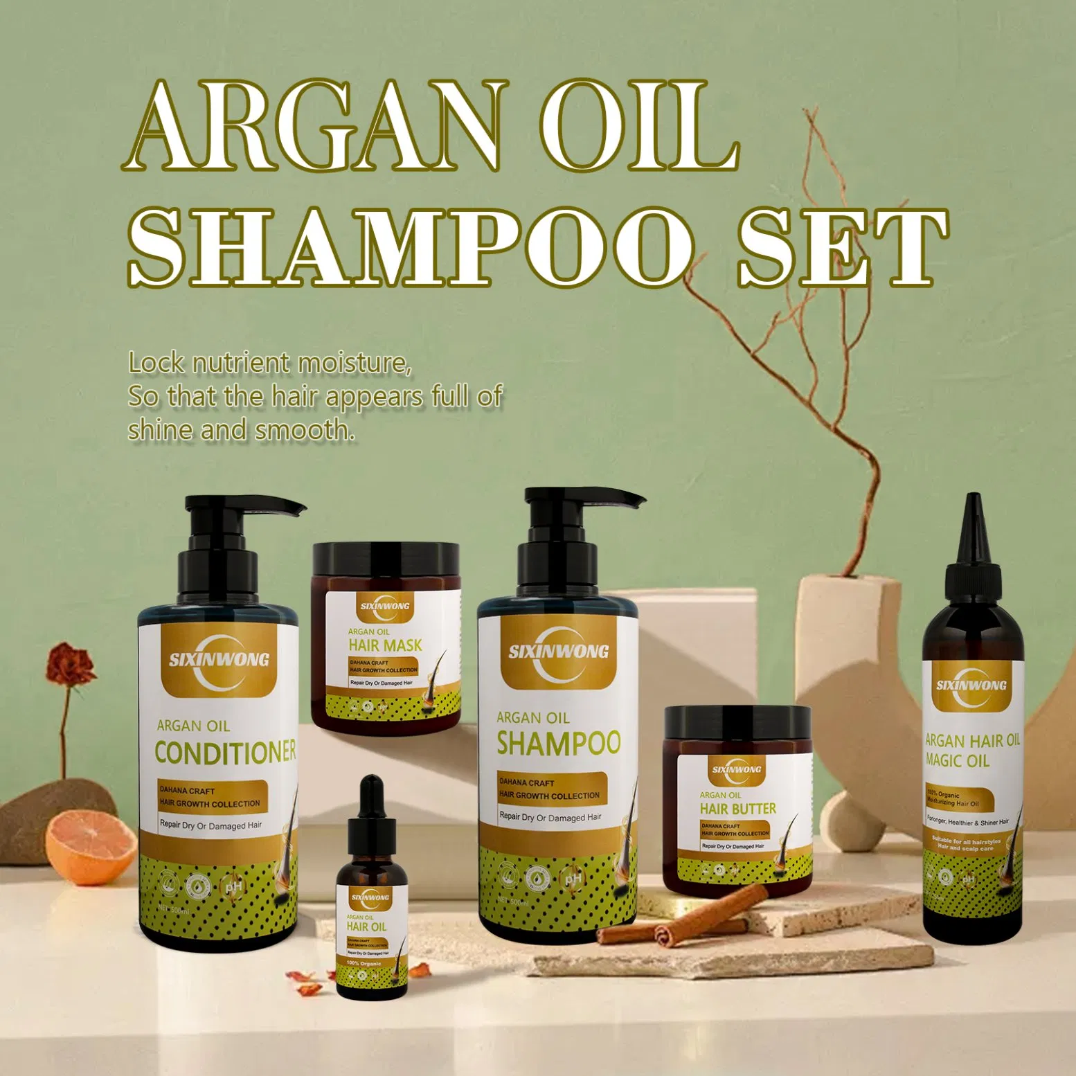 Beauty Cosmetics Hair Care Repairs Damaged Treatment Loss Argan Oil Shampoo Set