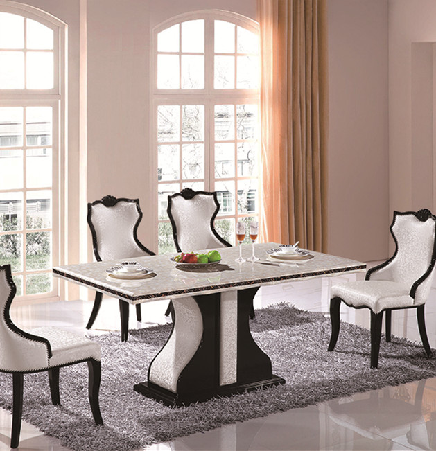 Обеденный стол и 6 стульев мрамор для гостиной