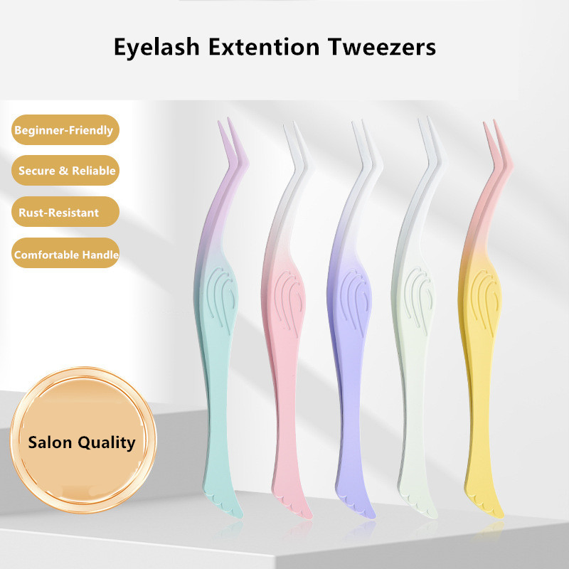 Anti-Stick Metal Gold Easy Grip Beginners Eyel Lash Application Extention Tweezers