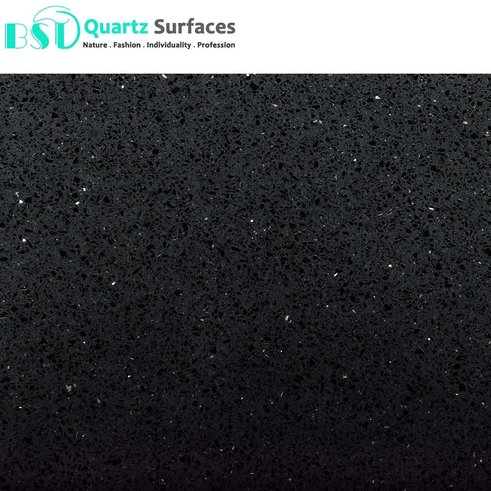 High Quality Sparkle Black Quartz Stone Floor Tile