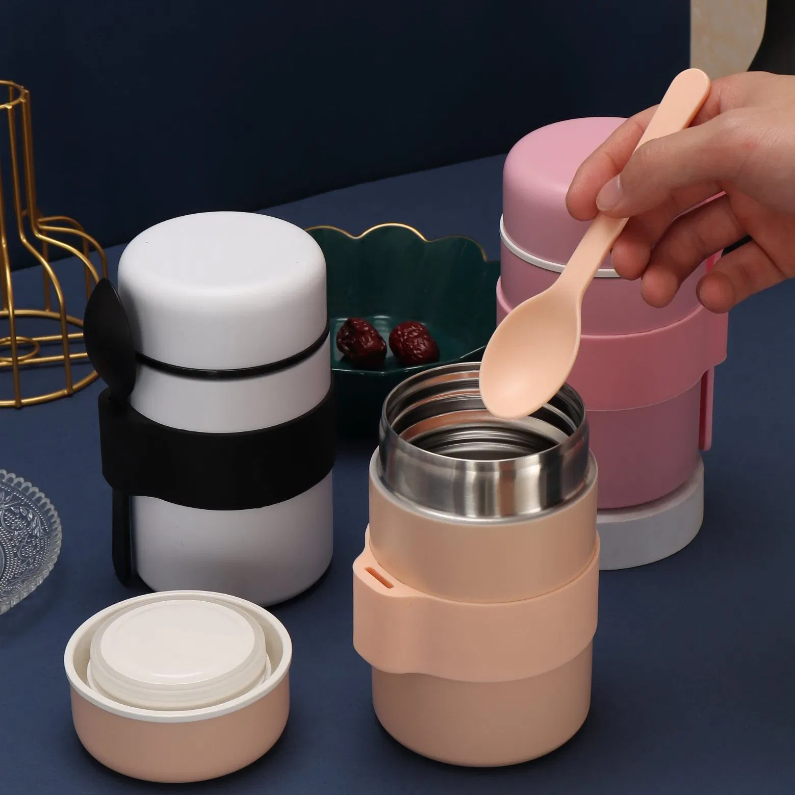 Aohea Obm ODM 12oz Insulated Vacuum Food Jar with Buckle Lid Wide Mouth Soup Theros for Hot Food Kids Leakproof Stainless Steel Lunch Container