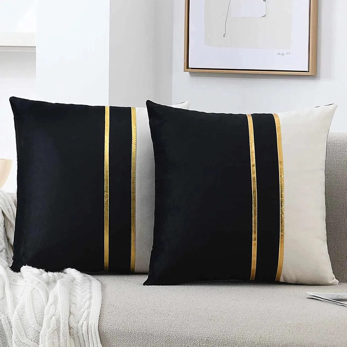 Nordic High Quality Plain Striped Velvet Custom Cushion Cover Living Room Bedroom Car Hotel Cushion Cover