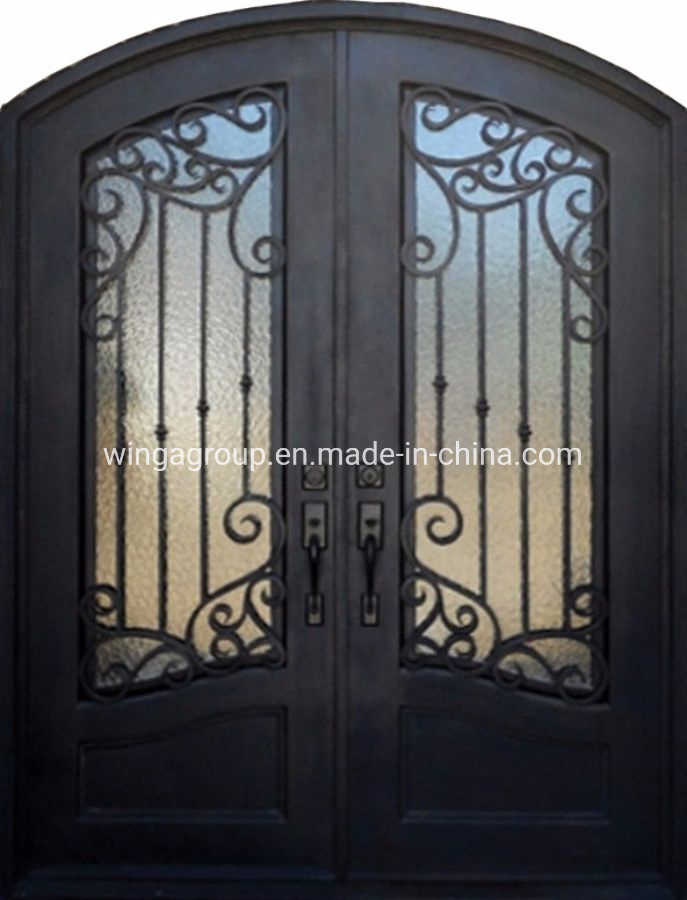 Popular America with Mosquito Net Open Glass Double Dual Leaf Steel Door Front Entry Security Wrought Iron Metal Steel Gate Door