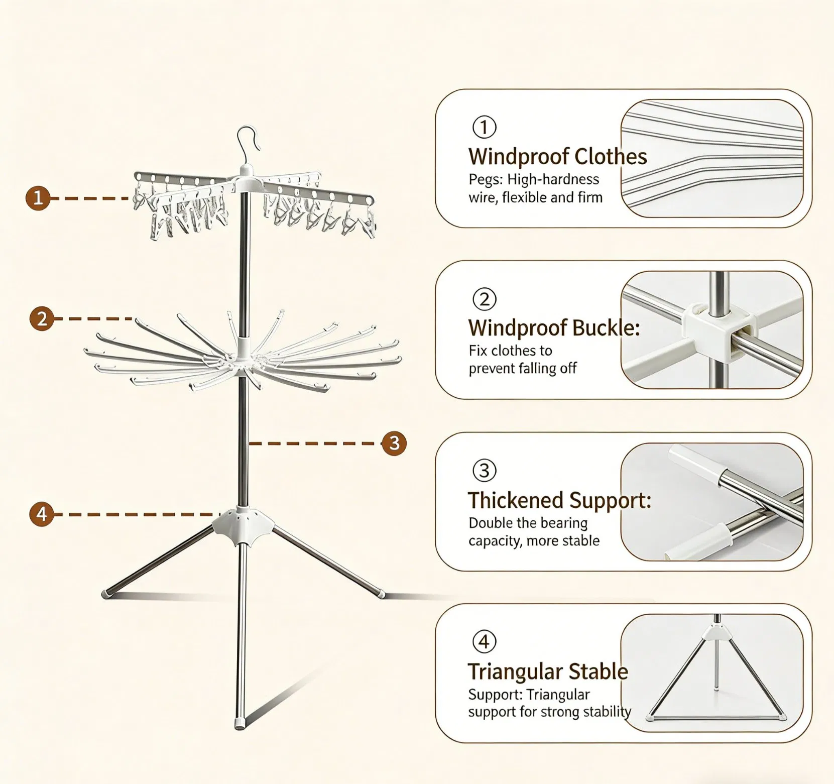 Customized Foldable Clothes Drying Rack with Clips, Multi-Functional Hanger for Indoor & Outdoor Use, Export Quality