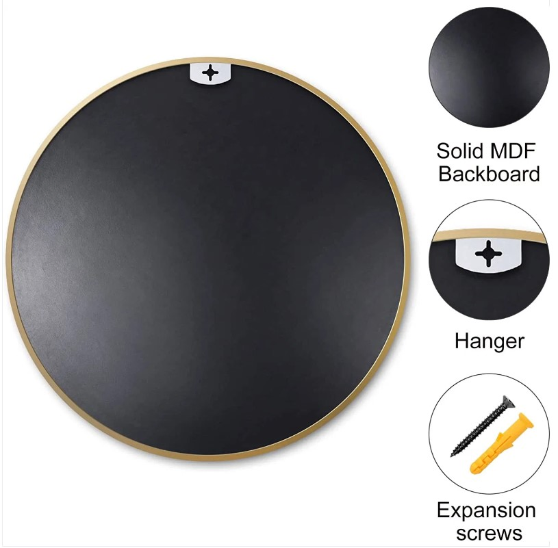 50cm Classic Black Frame Round Glass Silver Mirror