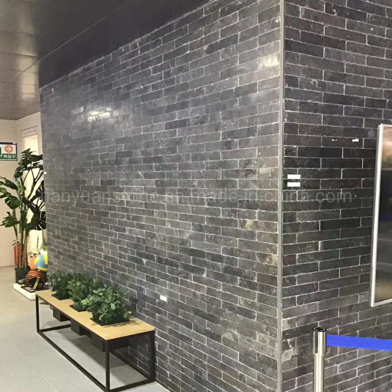 Natural Stone Sawn Cut Black Limestone Brick Stone and Corner for Wall