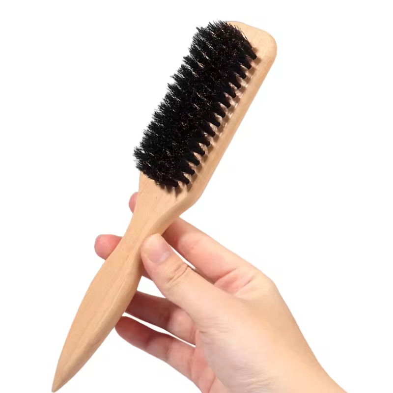 Long-Handled Natural Eco-Friendly Wood Wild Boar Bristle Men's Facial Beard Cleaning Brush