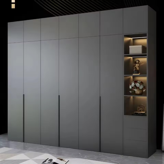 Luxury Minimalist Style Bedroom Sliding Door Wardrobe with Top and Side Cabinet