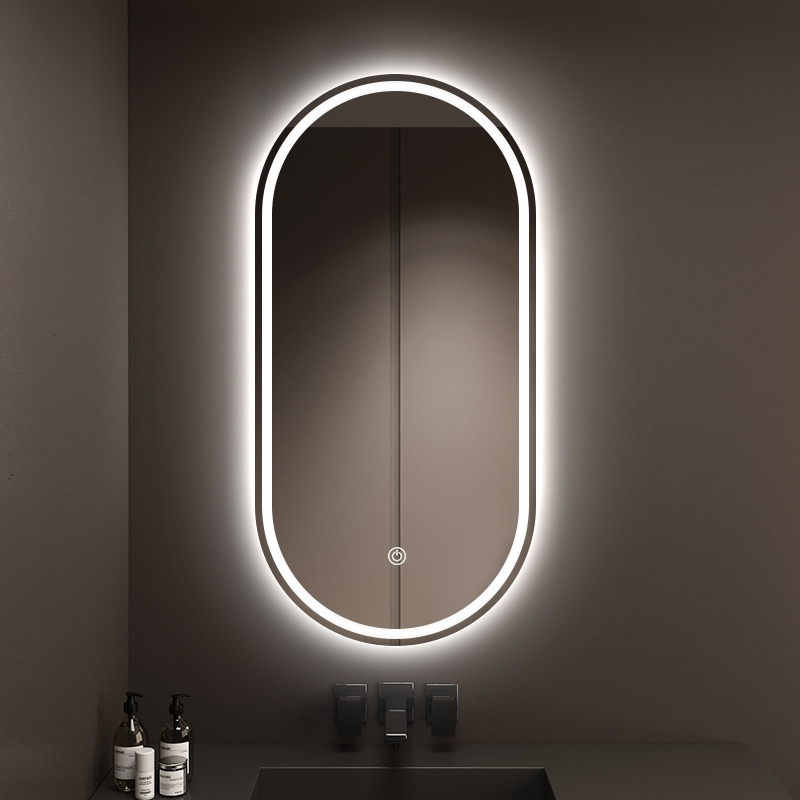 Multi-Function Frame-Less Runway Shaped Bathroom LED Mirror with Smart Touch Front and Backlit Light and Tempered Explosion-Proof Glass