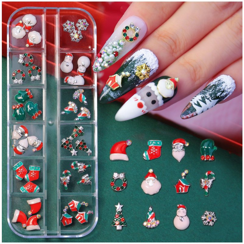 Christmas Nail Accessories Santa Claus Snowflake Gift Alloy Rivet Pearl Mixed Nail Diamond Nail Decoration