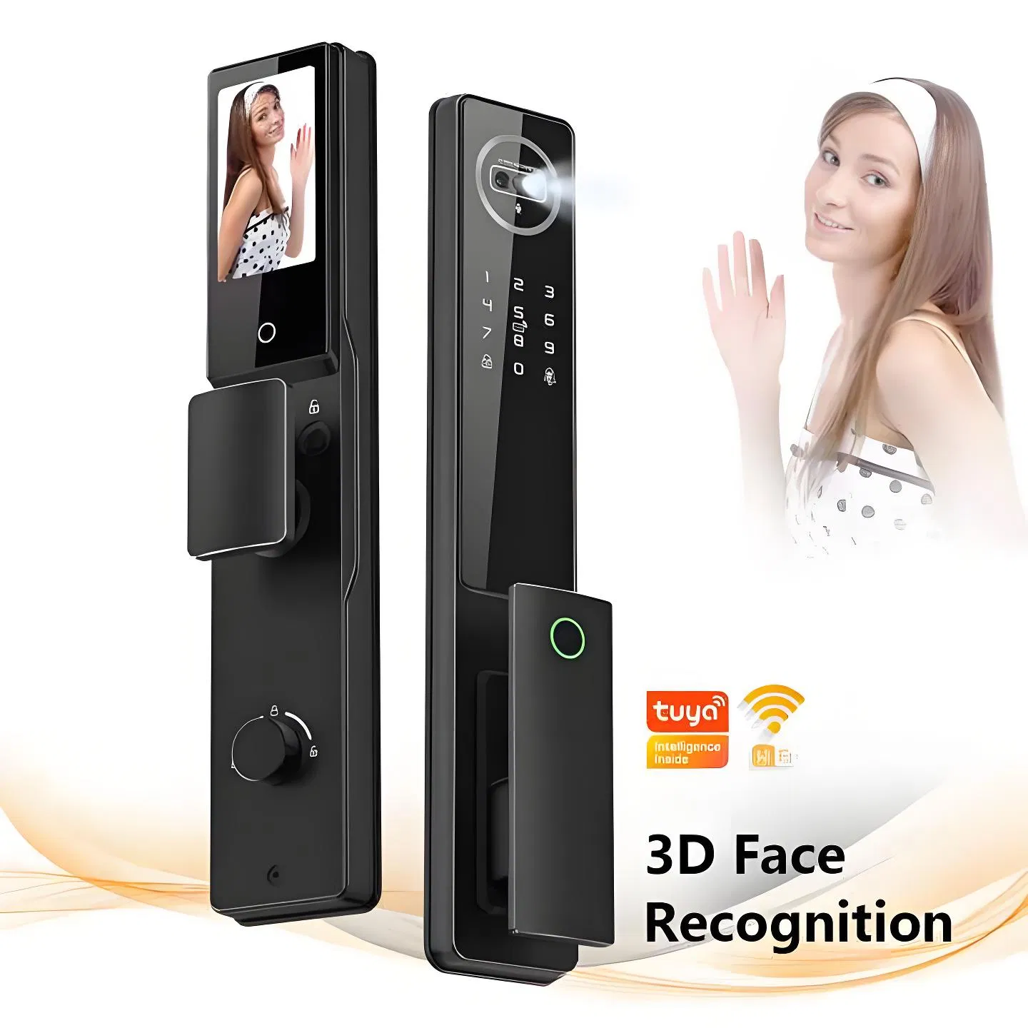 Mult Language Tuya WiFi Biometric Automatic 3D Face CNC Smart Door Lock