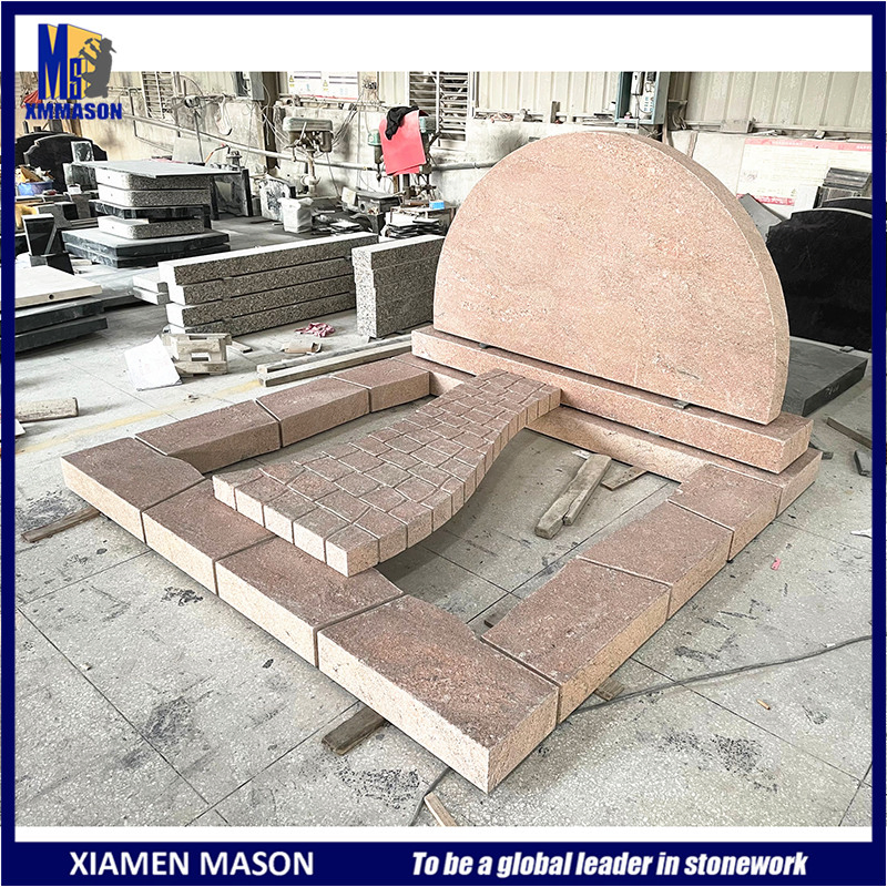 Bespoke Unique Large Red Granite Double Kerb Headstone