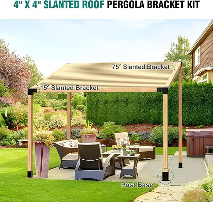 15° Pergola Brackets 75° Corner Bracket with Post Base