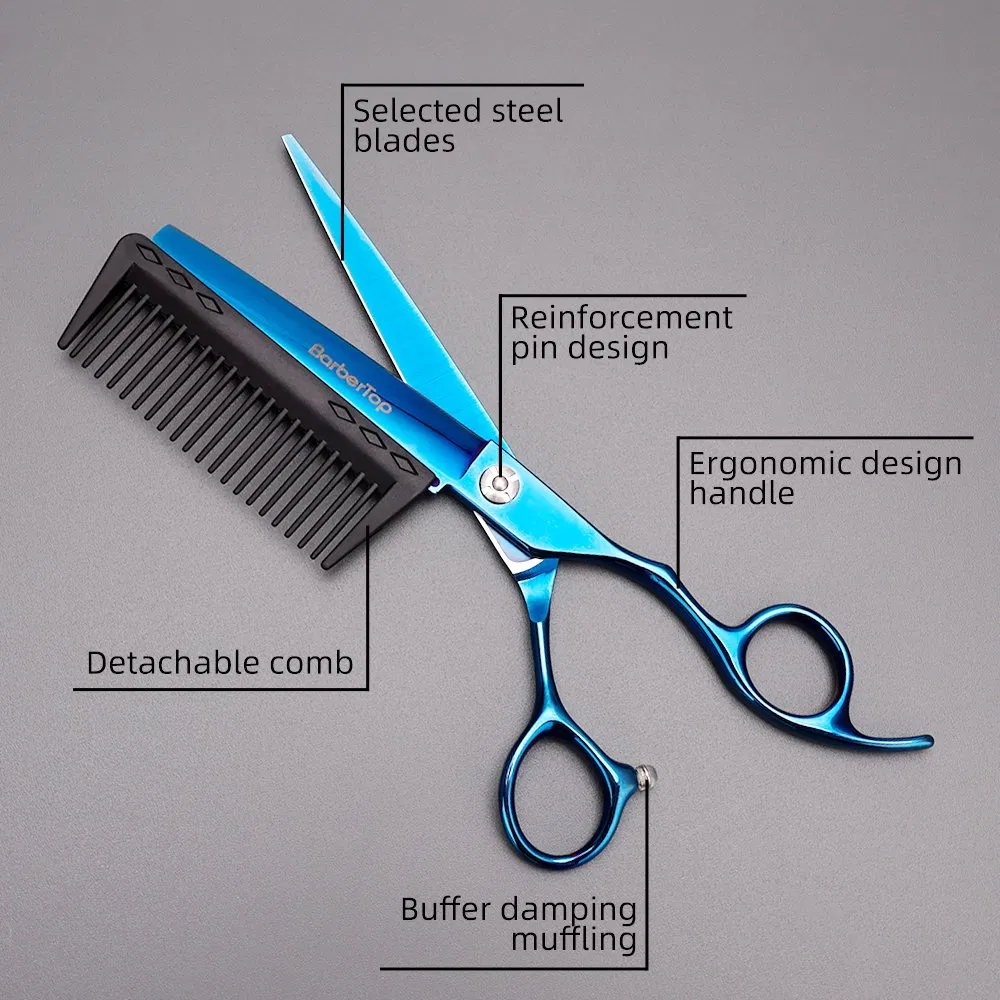 New Design Professional Hair Cutting Scissors with Comb Attached Stainless Steel