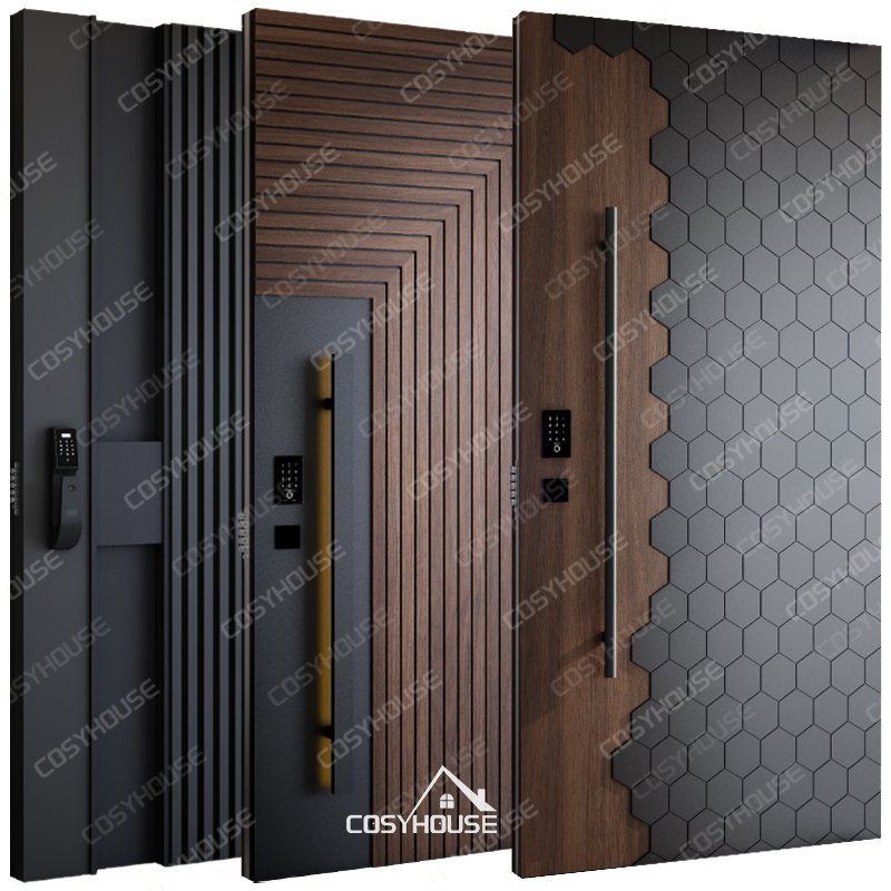 China Top Manufacturer Custom Modern Metallic External Entry Entrance Door for Villa Pivot Aluminum/Steel Security Front Entry Exterior Doors for Houses Door
