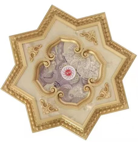 Golden Polyurethane Artistic Ceiling Panel Tiles for Interior Decoration
