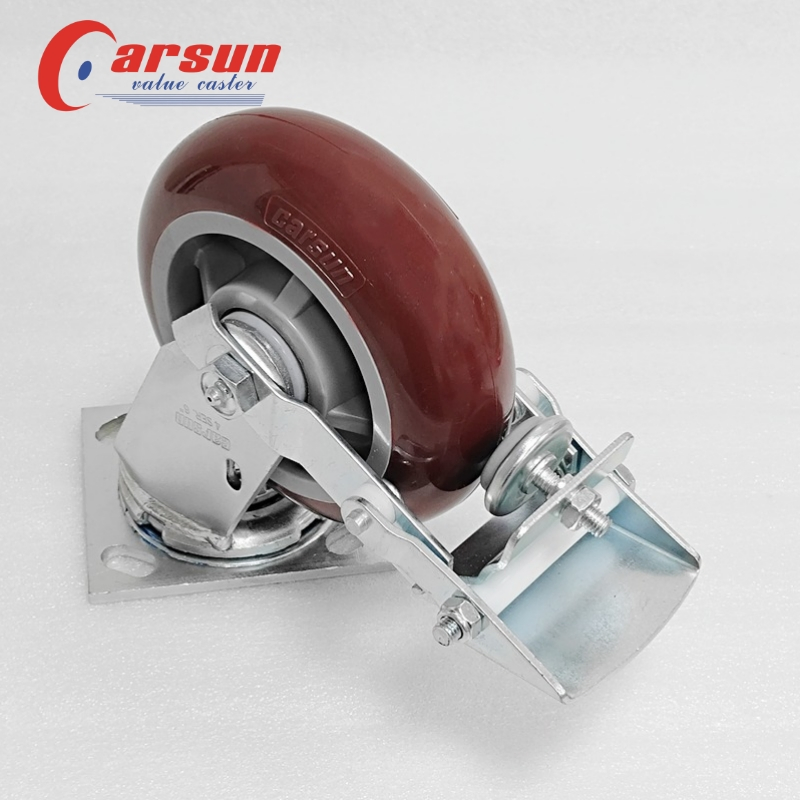 Heavy Industrial Casters 6 Inch Polyurethane Casters with Tread Brakes
