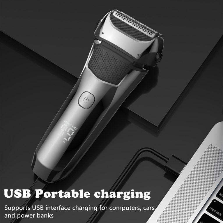 Waterproof Intelligent Digital Display Rechargeable Three-Head Shaver Wet and Dry Dual-Use Face Beard Ear Shaver