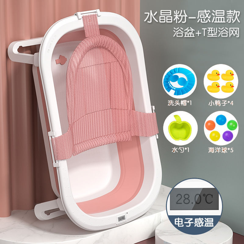 Collapsible Baby Bathtub for Infants to Toddler with Real-Time temperature with Cushion