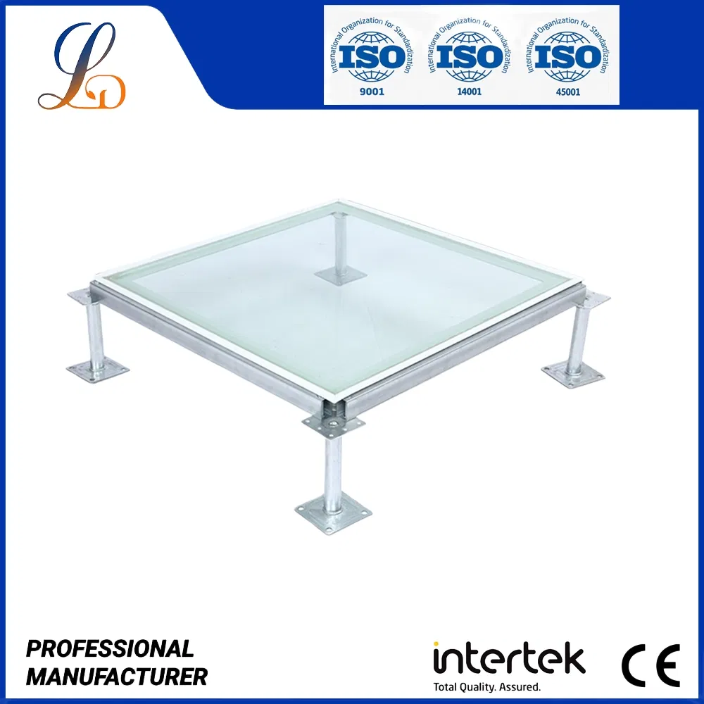 98% Transparent Glass Raised Access Flooring: Anti-Static & Aesthetically Designed for Showrooms and Commercial Interiors