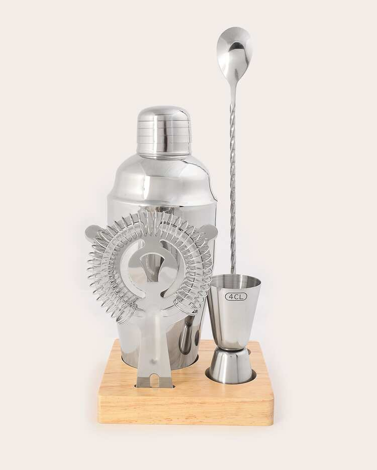 Premium Stainless Steel Cocktail Shaker Set with Bamboo Stand