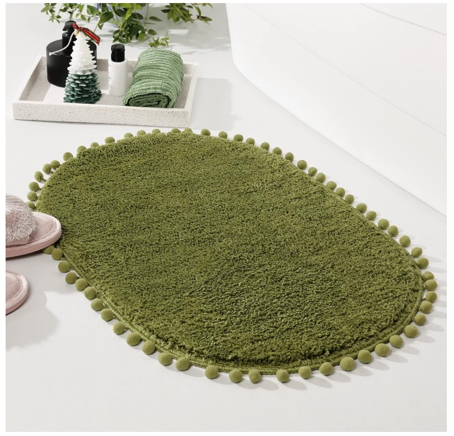 Olive Non-Slip Green Cute Boho Shower Mat Bath Rug for Bathroom