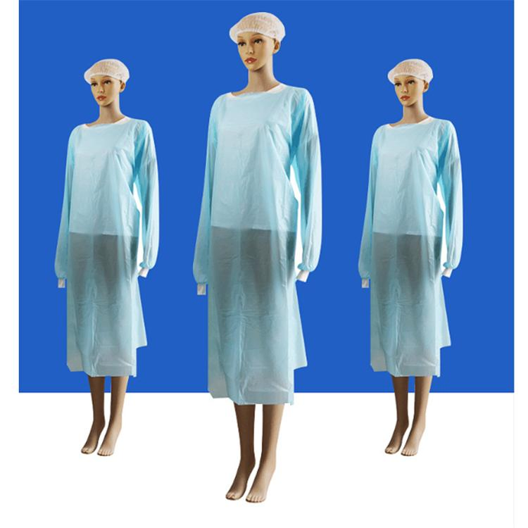 Disposable CPE PE Visiting Gown/Plastic Apron Blue Plastic Non-Surgical CPE Isolation Gown