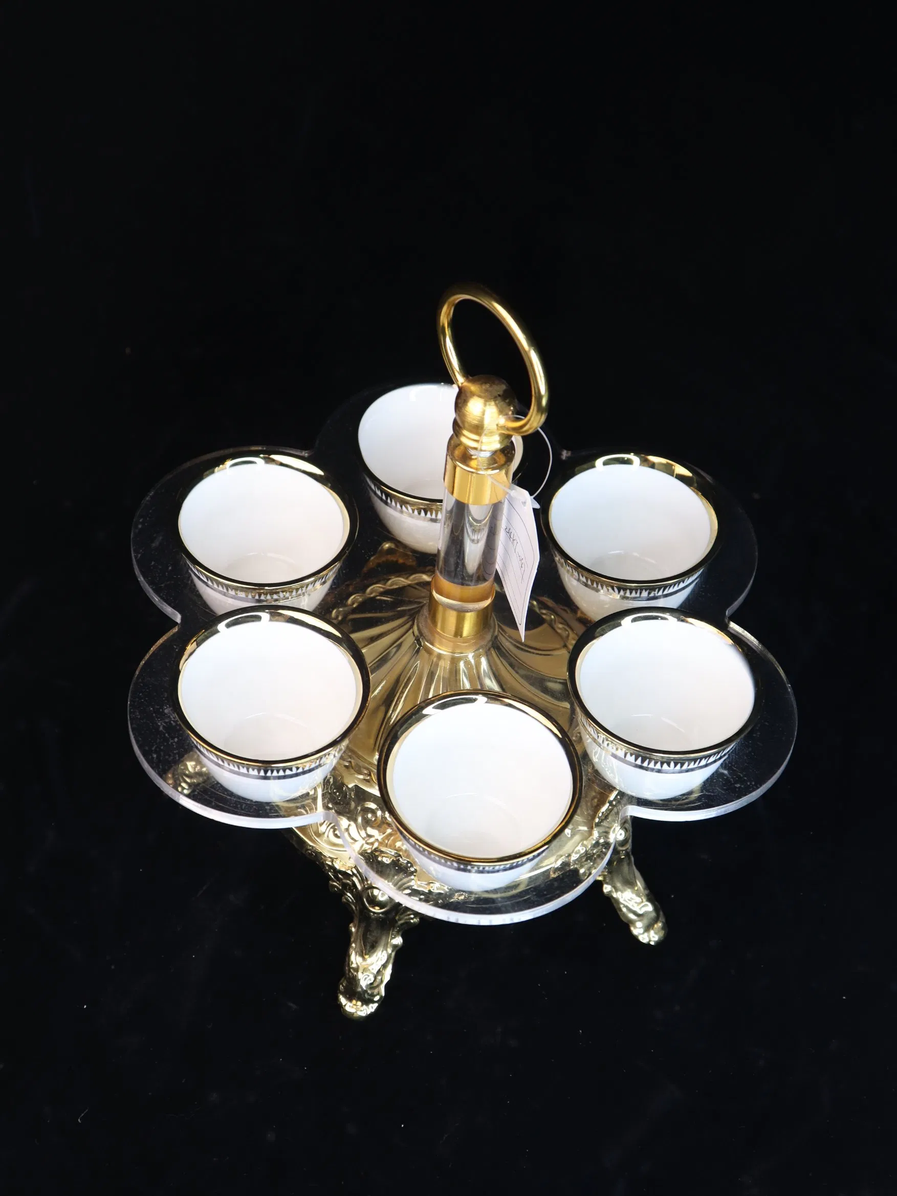 Household Gold-Plated Iron Frame, 6 Ceramic Tea Cup Decoration Sets
