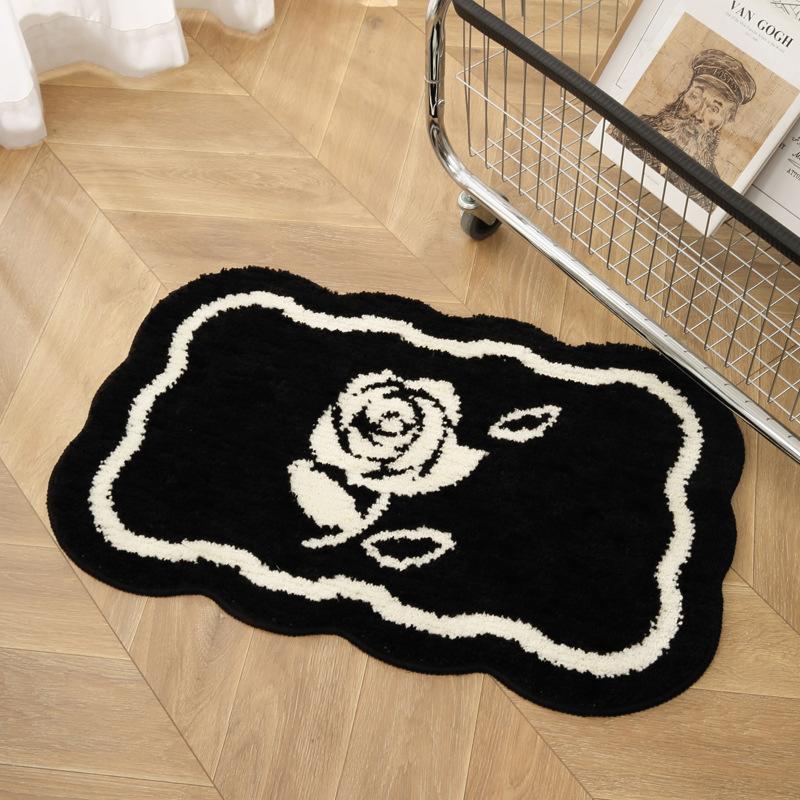 Ins Style Black and White Water-Absorbent Thickened Fluff Non-Slip Flocking Carpet