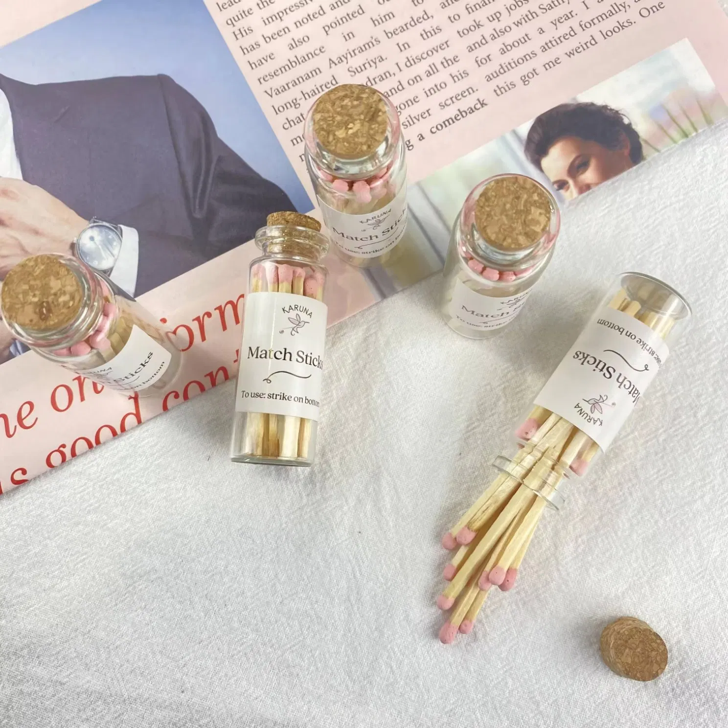 Personalized Colorful Candle Matches in Modern Glass Jars