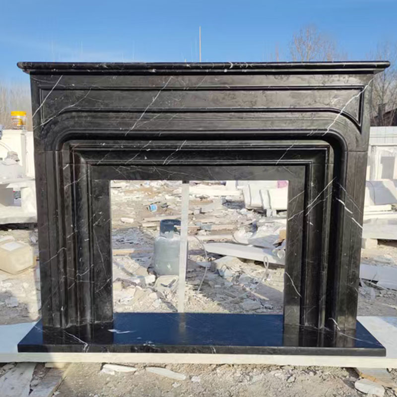 Interior Decoration Black White Nero Marquina Marble Fireplace Mantles