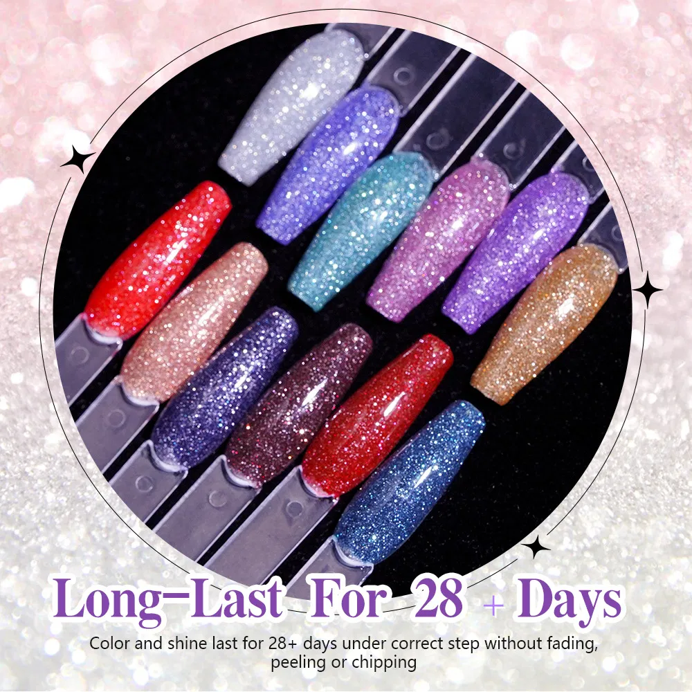 Holographic Gel Nail Polish - 12 Colors Rainbow Chrome Mirror Effect Nail Color Gel with Prismatic Shine