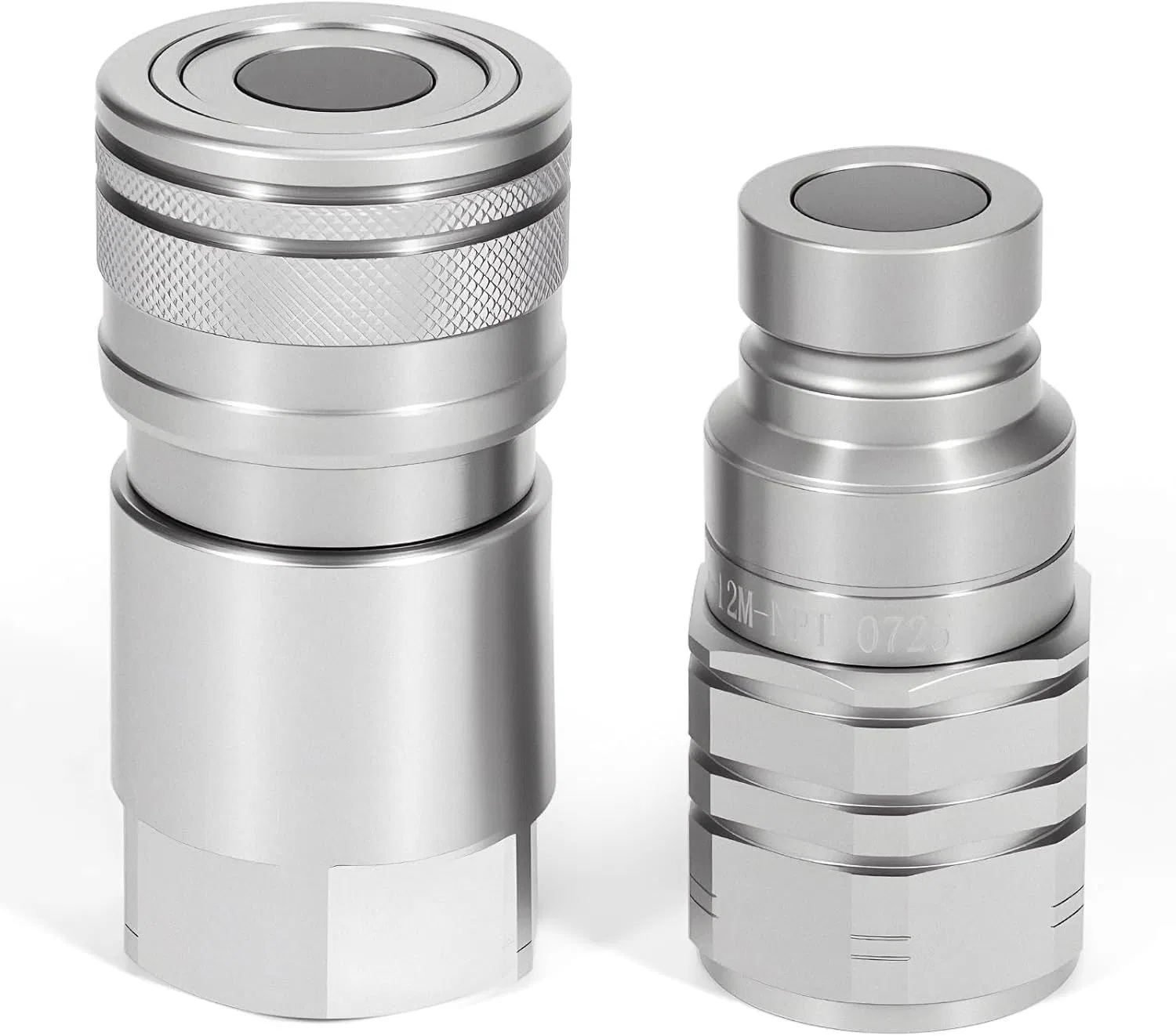 3/4" NPT Flat Face Hydraulic Couplers, Skid Steer Hydraulic Quick Connect Fittings - 3/4" NPT Thread & 5/8" Body ISO 16028 Flat Face Hydraulic Couplings