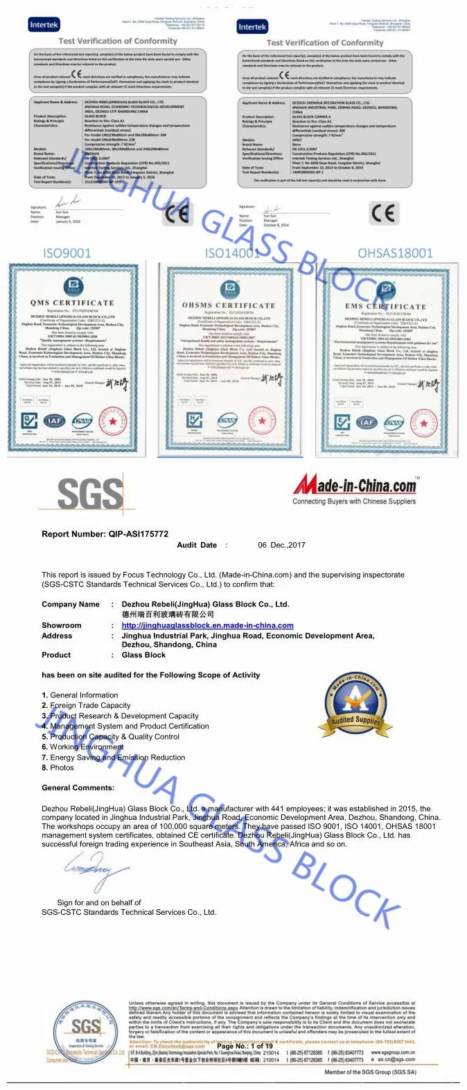 Стеклоблок Jinghua 190x190x80 мм прозрачный