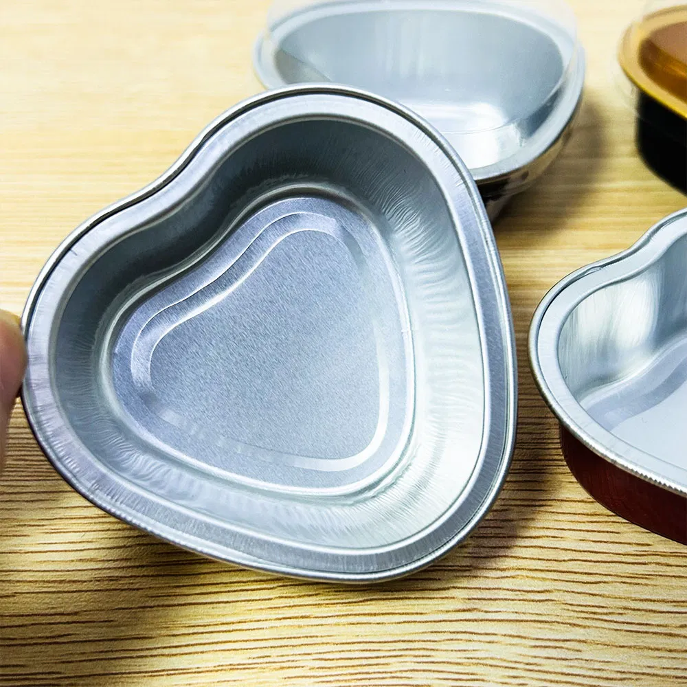 Heart Shape Baking Dish Pans Logo Disposable Dessert Boxes Color Pudding with Lid Pan Cakes Aluminum Foil Baking Cups