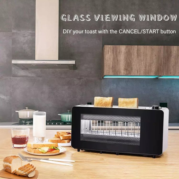 Glass Visible Window Electric Automatic Pop-up 2 Slice Bagel Toaster Oven Machine