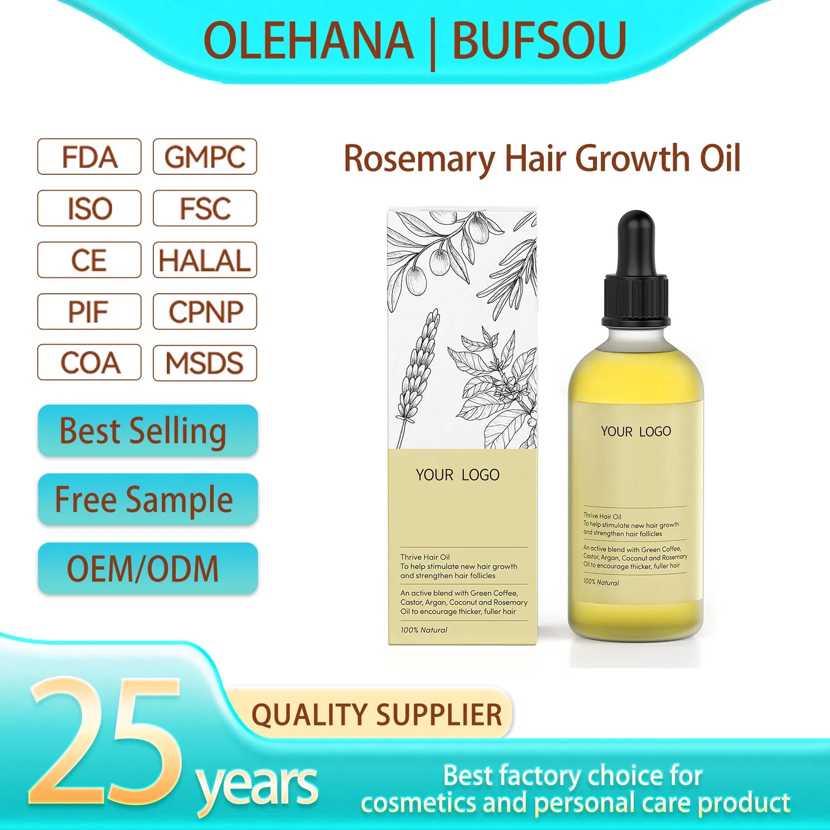 Private Label 100% Natural Organic Nourishing Men Women Scalp Treatment Fast Regrowth Baby Hair Growth Rosemary Oil