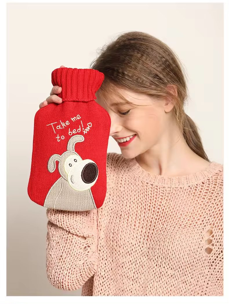 Christmas Personalized Embroidered Cotton Knitted Rubber Hot Water Bottle Bag Cover Custom