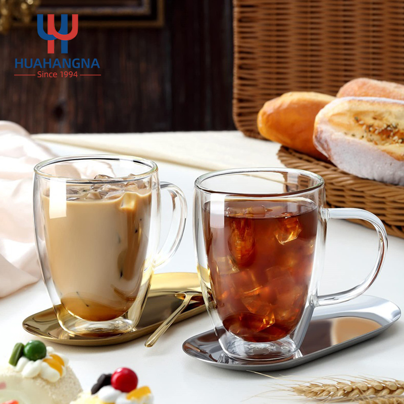 250ml 350ml 450ml 600ml Insulated Tea Tumbler Glassware Cups Double Walled Borosilicate Glass Coffee Mugs with Handle