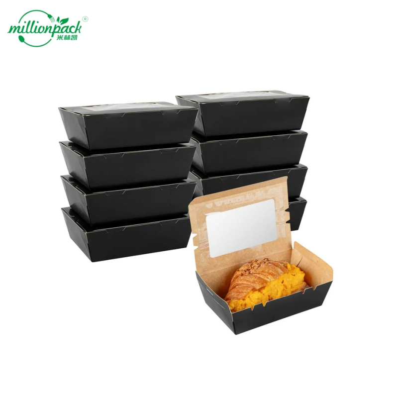Food Grade Kraft Paper Lunch Box Transparent Packaging with Crystal Clear Window