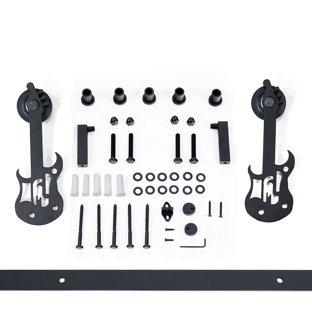 Standard Double Barn Door Hardware Kit Roller Hanger with Guitar Design