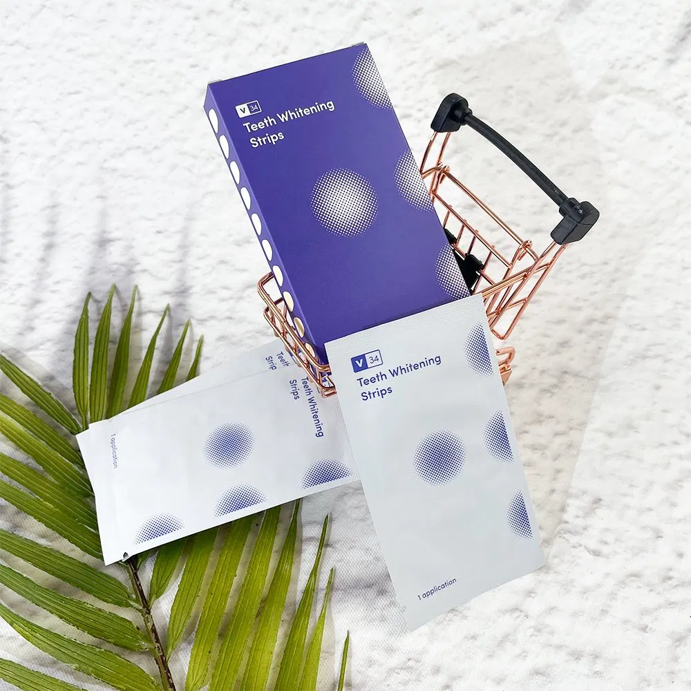 V34 Colour Corrector Purple Teeth Whitening Strips Low Sensitivity Mint Flavor