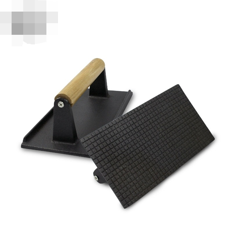 Cast Iron Grill Press with Bamboo Wooden Handle Heave-Cast Iron 8.25 Inch Steak Weight Grill Press