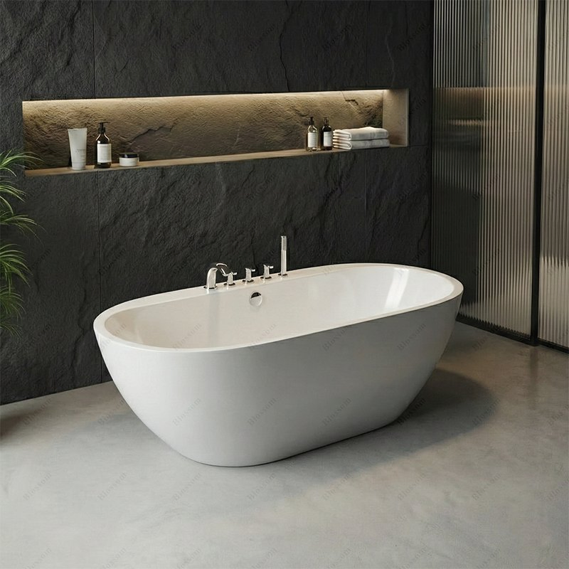Elegant Round Acrylic Freestanding Bathtub with Internal Steel Support Frame Used in Villa Master Rooms
