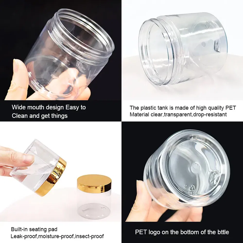 Kitchen Clear Plastic Pet Cereal Jar Dried Fruit Spice Cookie Snacks Candy Food Packaging Storage Cosmetic Cream Container